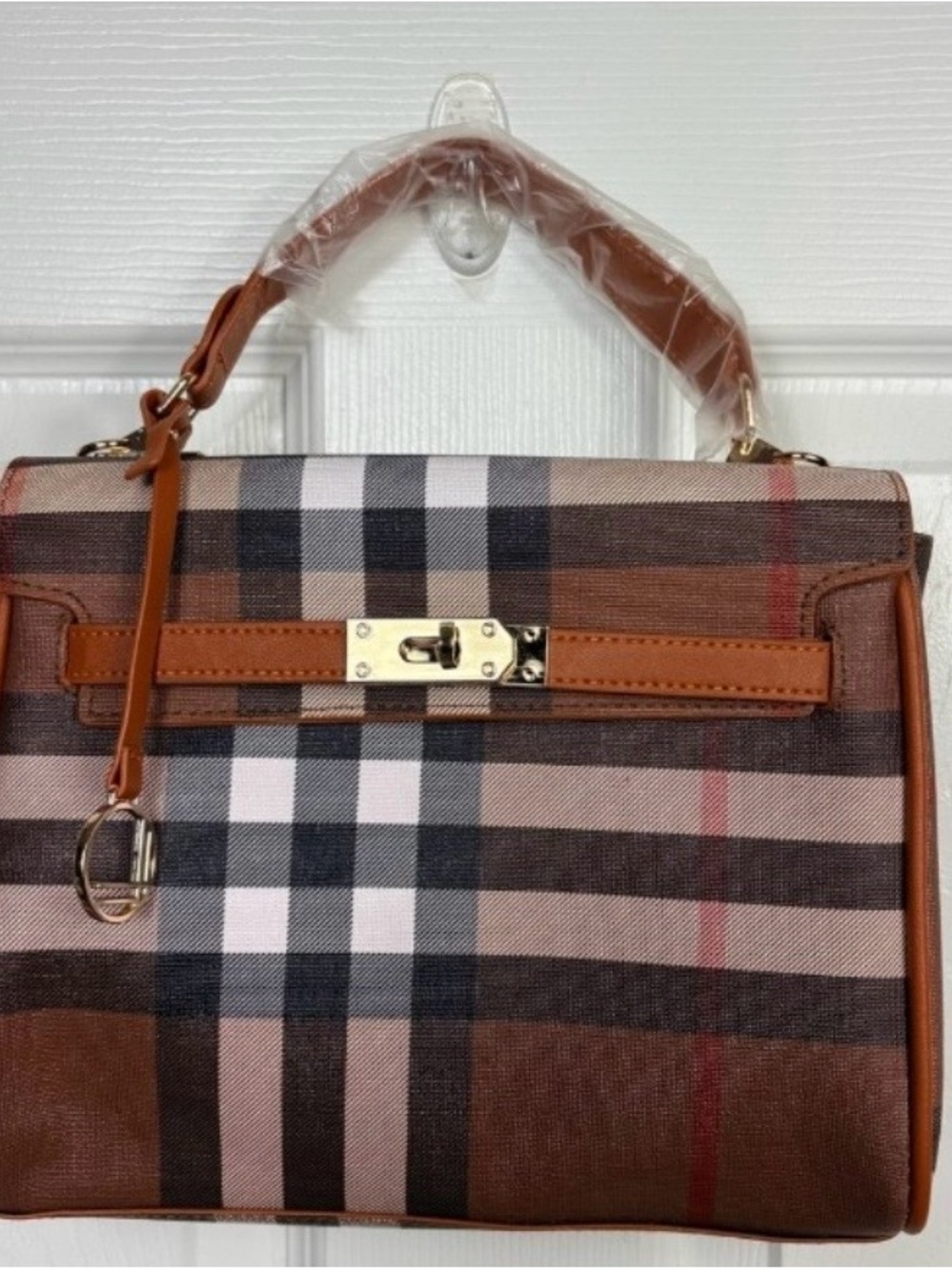 Brown Plaid Top-Handle Women's Bag